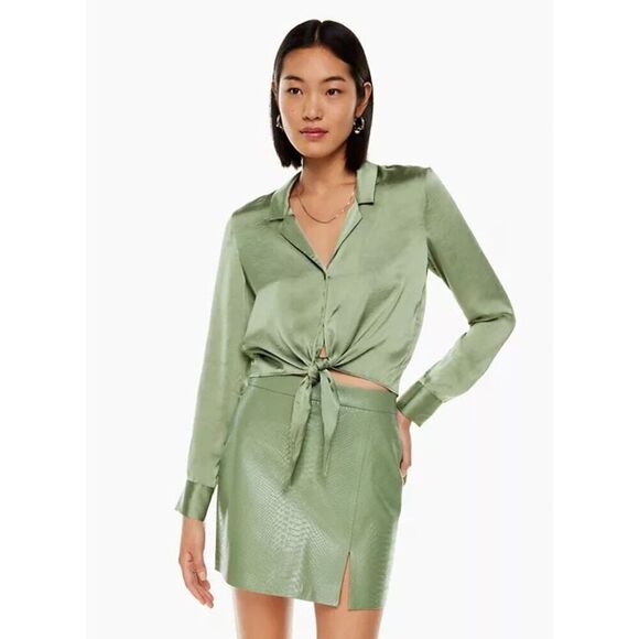Aritzia Wilfred Tie Front Blouse in Bitter Sage - Size XS - Picture 1 of 15